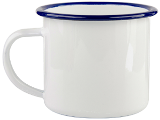 300 ml enamelled mug with blue edge lining for thermo-transfer printing